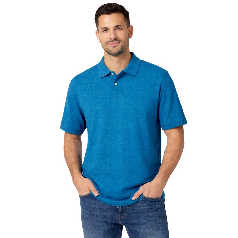 Club Room Pique Polo Mens XXL Blue Stretch Short Sleeve Heathered Shirt *NWT*
